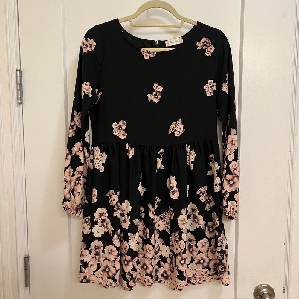 Altar'd State Black Babydoll Pink Floral Dress - S